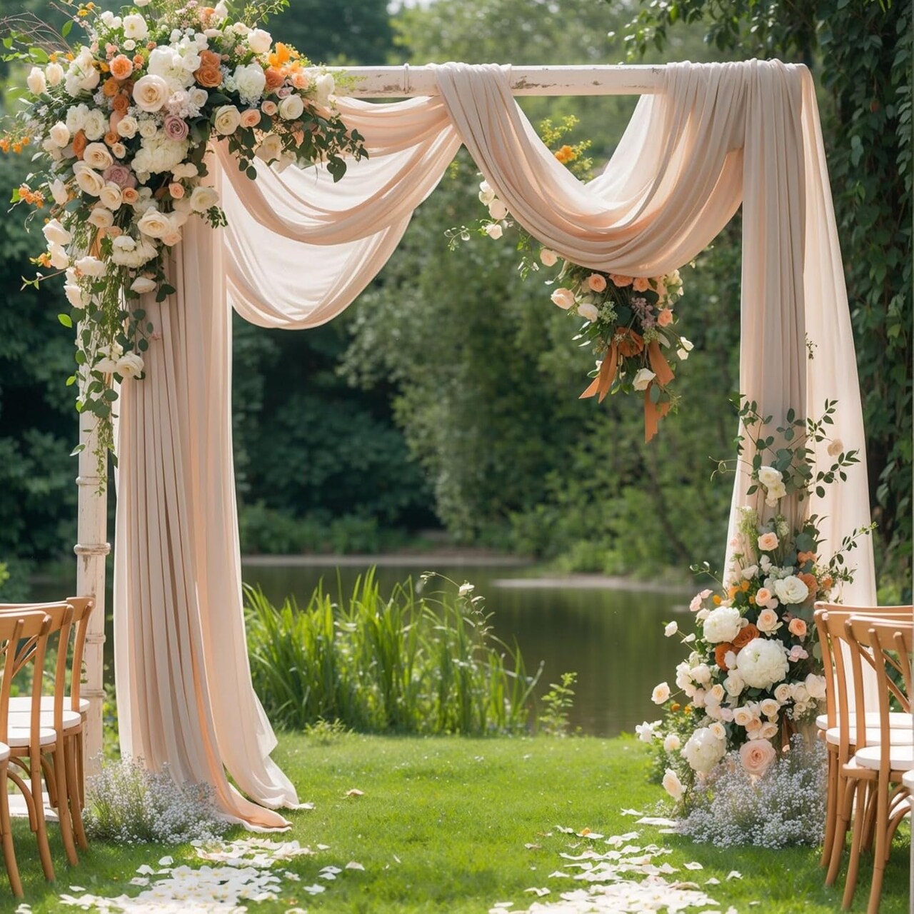 Wedding Arch Draping Fabric – 2 Panels Sheer Backdrop Curtain 28"x19Ft for Ceremony & Party Decor